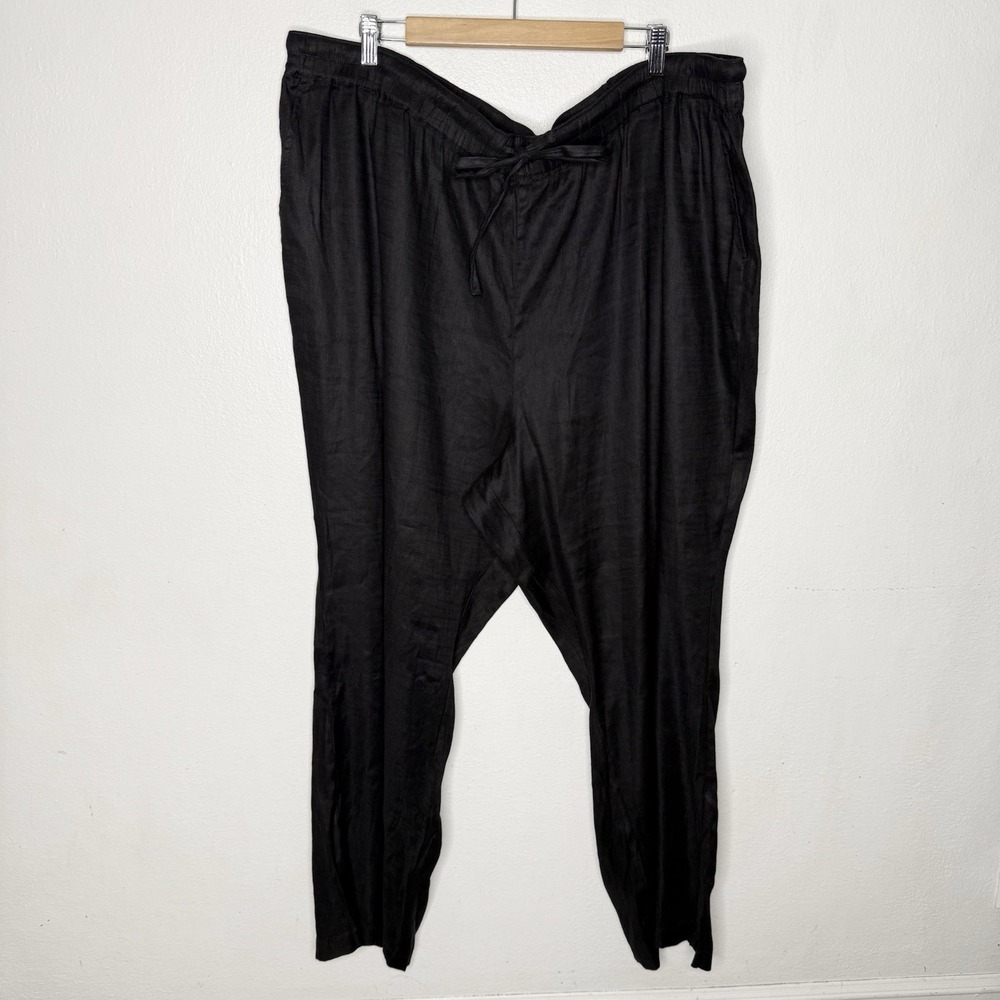 New NYDJ Black Relaxed Drawstring Pull‎ On Pants Linen Blend Women's 3X